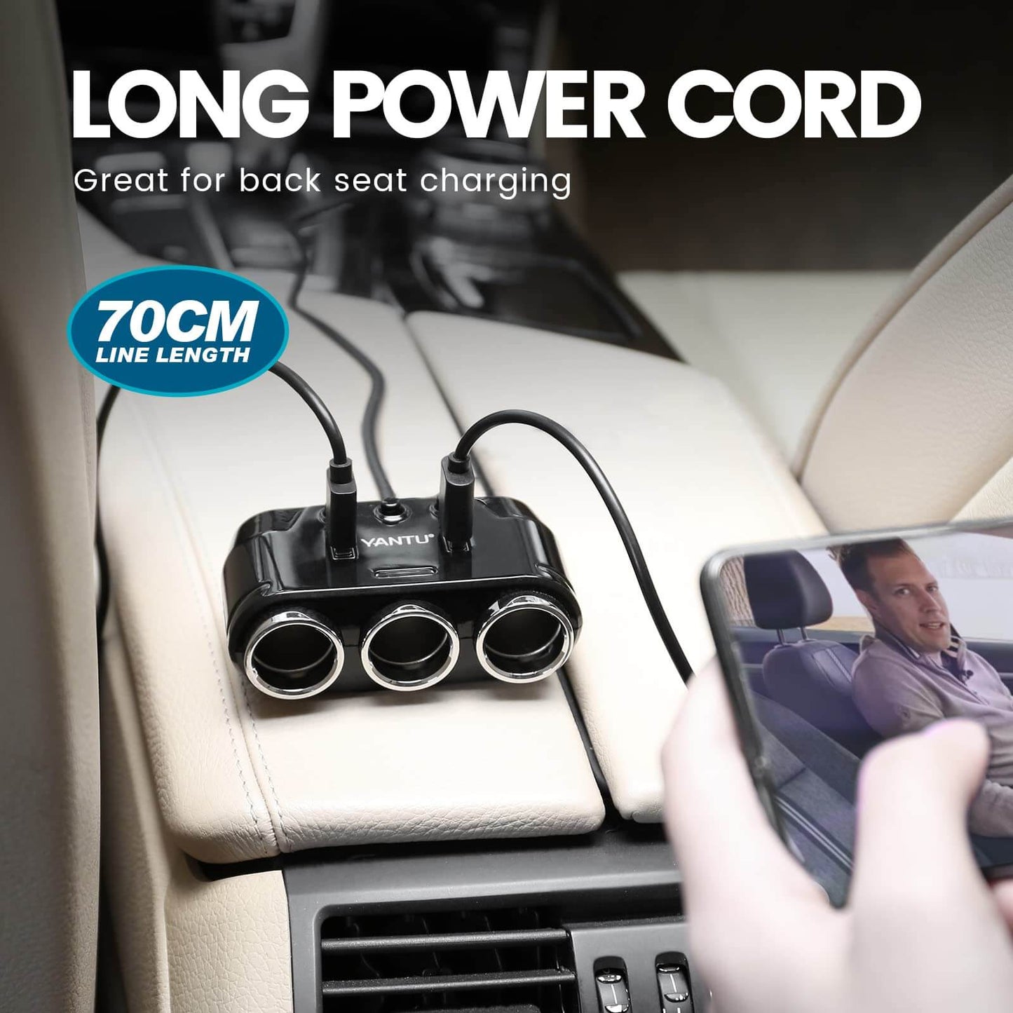 150W Multi-Socket Car Power Adapter with Cigarette Lighter Plug
