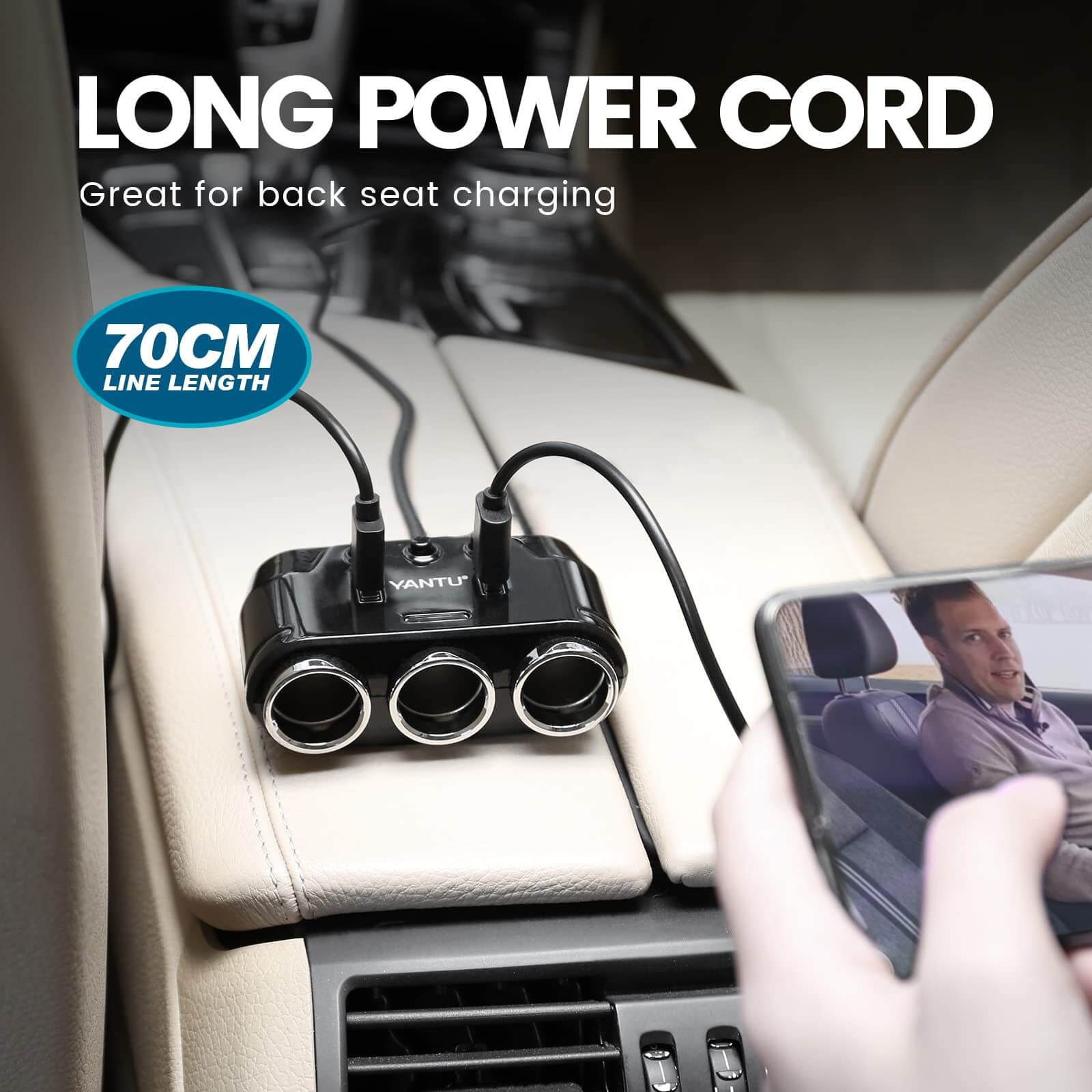 150W Multi-Socket Car Power Adapter with Cigarette Lighter Plug