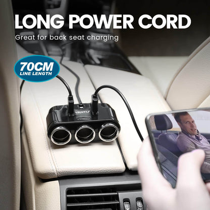 150W Multi-Socket Car Power Adapter with Cigarette Lighter Plug