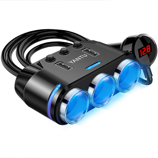 150W Multi-Socket Car Power Adapter with Cigarette Lighter Plug