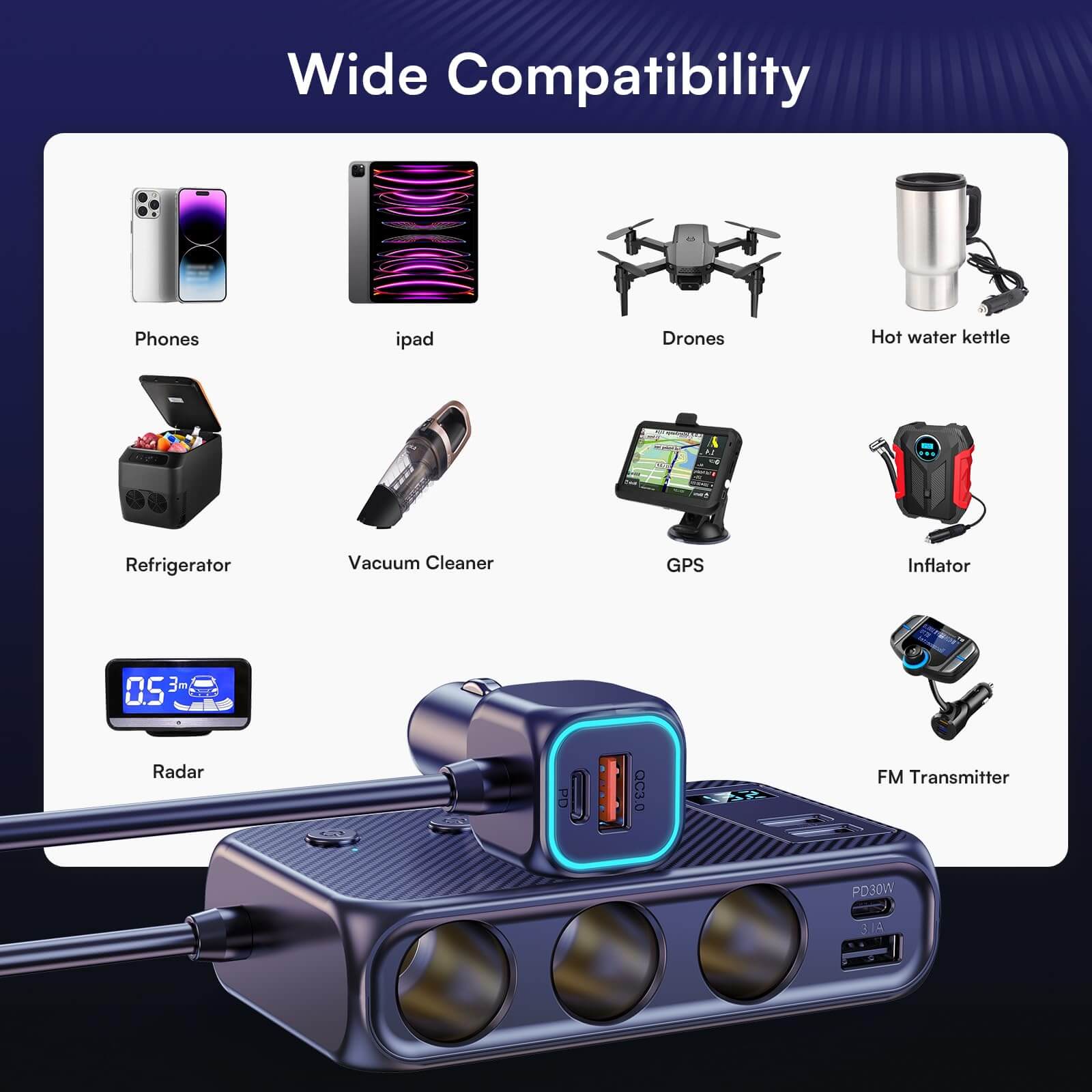 9-in-1 Car Cigarette Lighter Multi-Port Splitter for MG