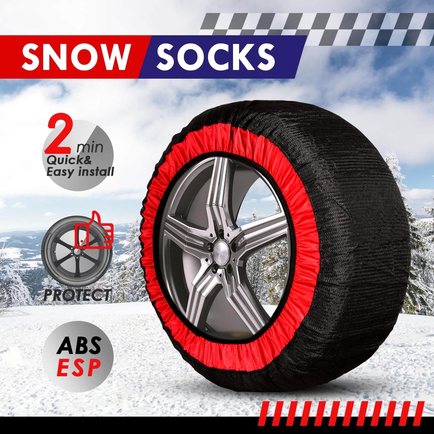 Car Fabric Skid Chain Cover for Multi-Size(2PcSet)