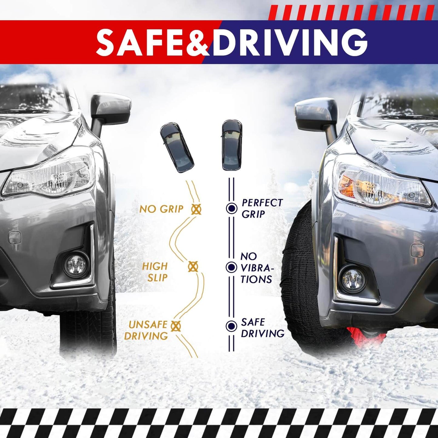 Car Fabric Skid Chain Cover for Multi-Size(2PcSet)