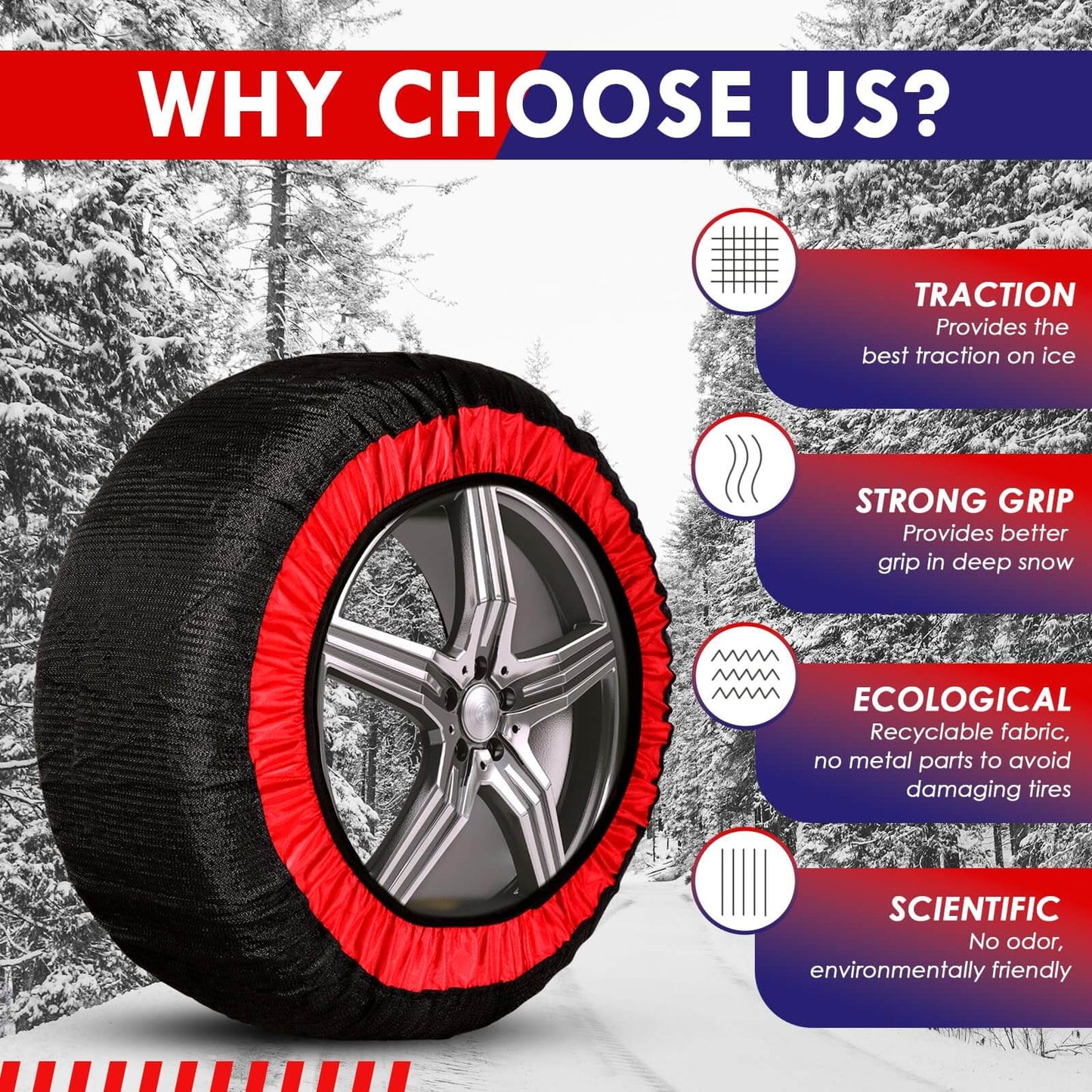 Car Fabric Skid Chain Cover for Multi-Size(2PcSet)