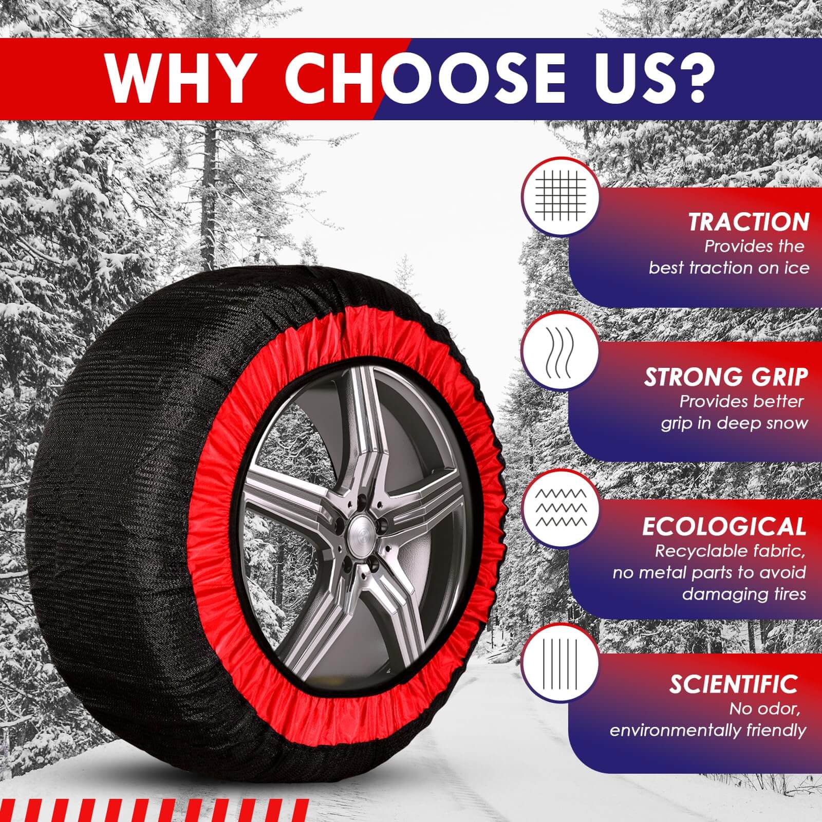 Car Fabric Skid Chain Cover for Multi-Size(2PcSet)