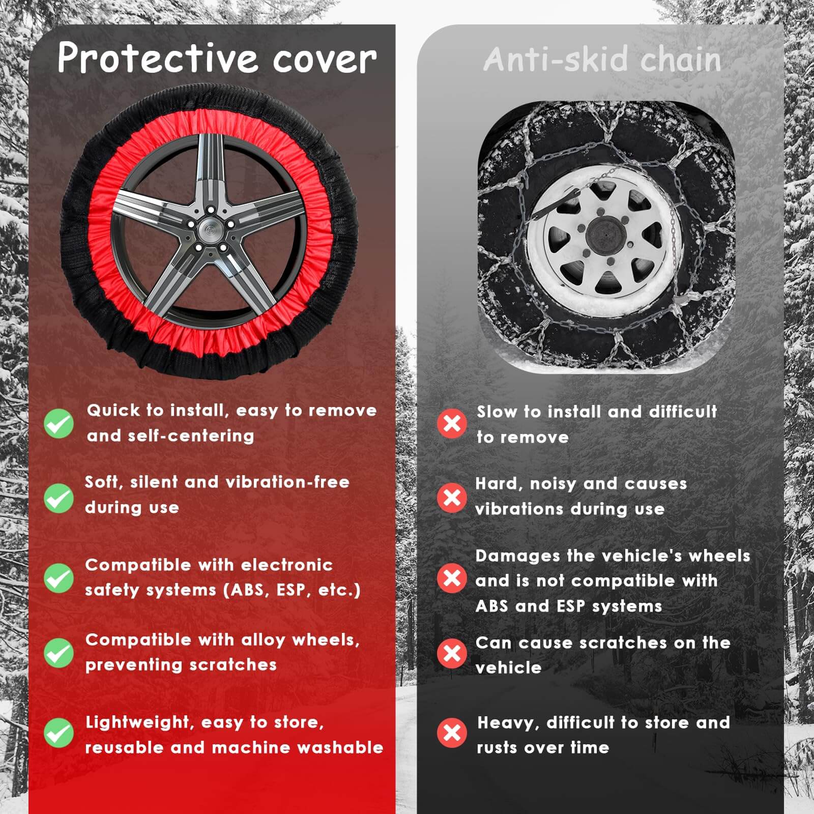 Car Fabric Skid Chain Cover for Multi-Size(2PcSet)